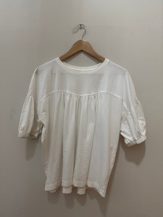 Summersalt Tops - Summersalt The Luxe Pima Brezzy White Tee with Shirring and Puff Sleeves Size L